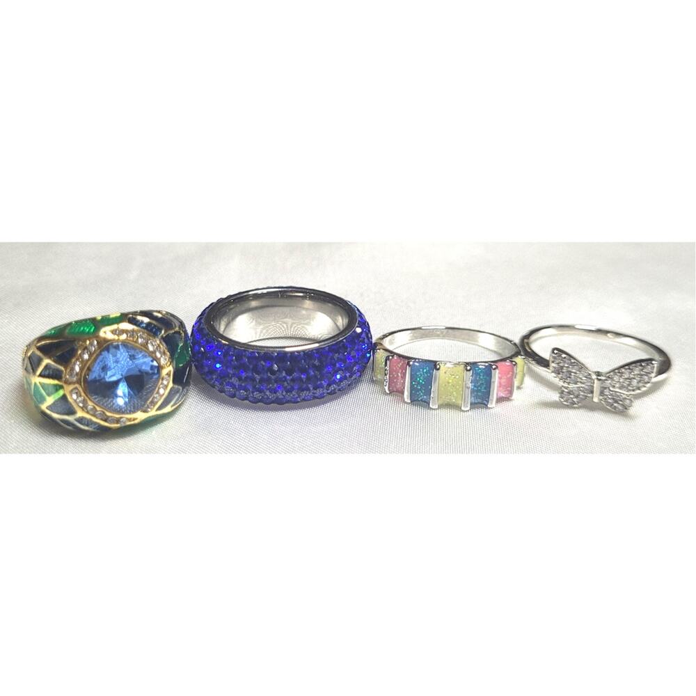 Womens Ring 4 Pc Lot Size 7.25 7 Bands Statement Butterfly Enamel Rhinestones